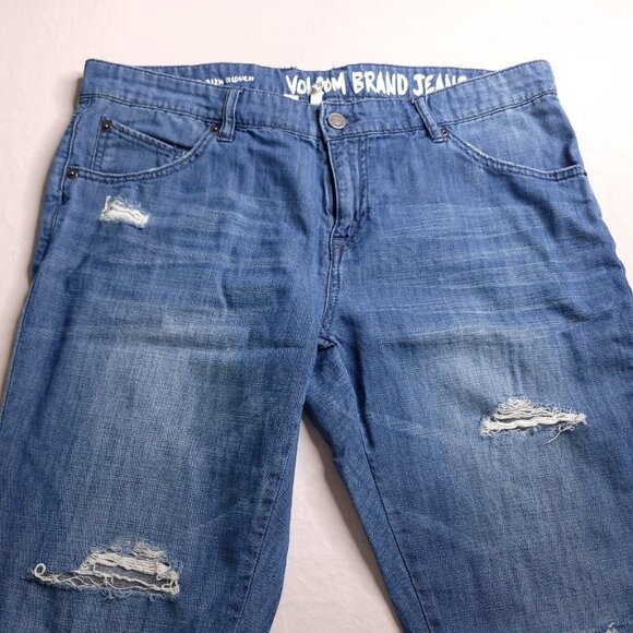 Volcom Jeans Womens Slim Slouch 11 Light Wash Destroyed Mid Rise Juniors - Picture 8 of 12